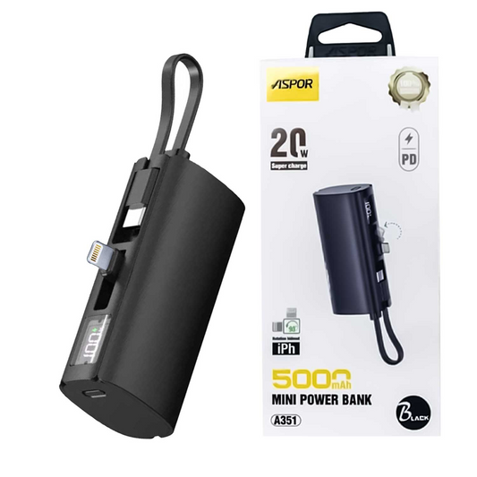 ASPOR A351 2-in-1 Mini 5000mAh Power Bank with iPhone & Type-C Connector