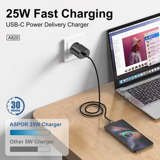 ASPOR A820EU 25W Type-C Fast Charging Power Adapter