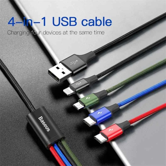 Baseus Fast 4-in-1 Cable For iPhone + Type-C + Micro 3.5A 1.2m Black