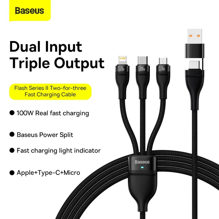 Baseus_Flash_Series_Two_for_three_Charging_Cable_U_C_to_M_L_C_100W_Black_in_quita