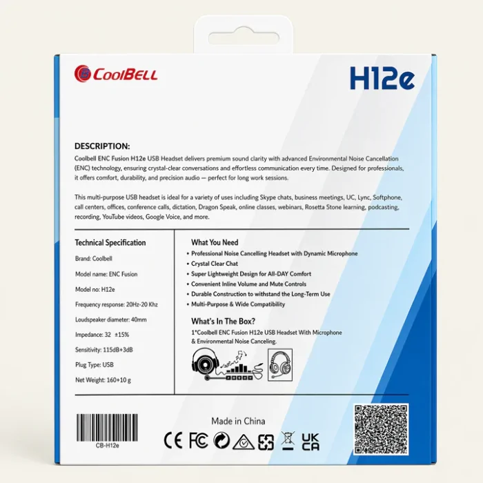 CoolBell H12E ENC Fusion USB Headset with Dynamic Microphone – Noise-Cancelling Stereo Headphones