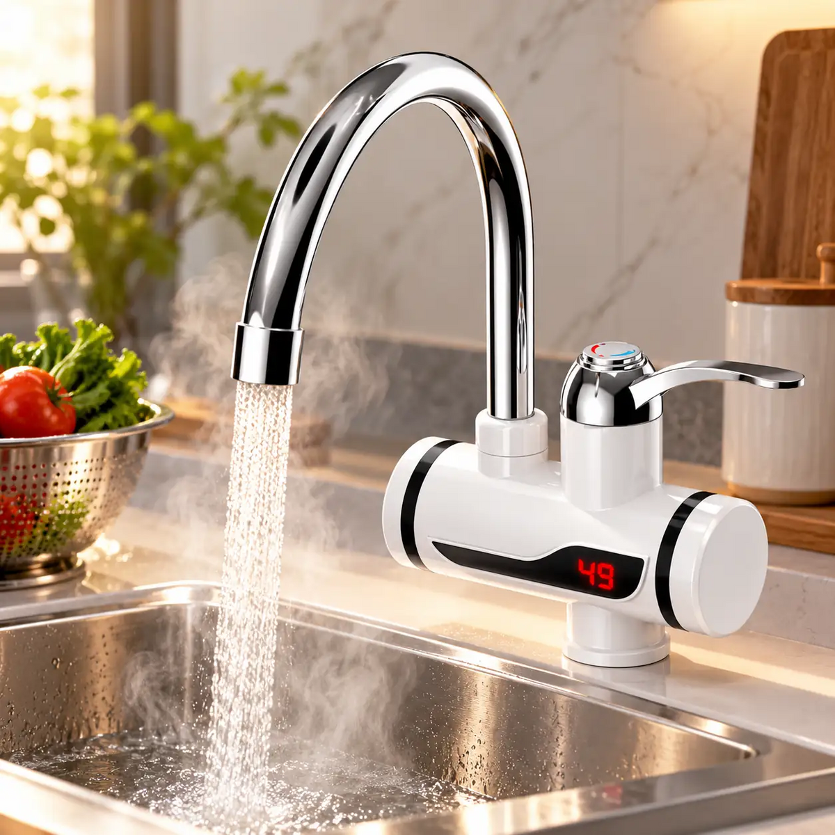 Instant 360 Electric Water Heating Tap Silver with Digital Temperature Display