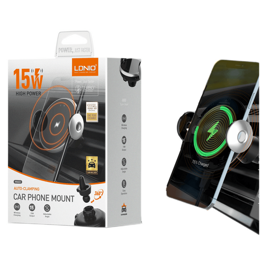 LDNIO MA02 15W Car Wireless Charger Stand – Fast Charging & 360° Adjustable Phone Holder