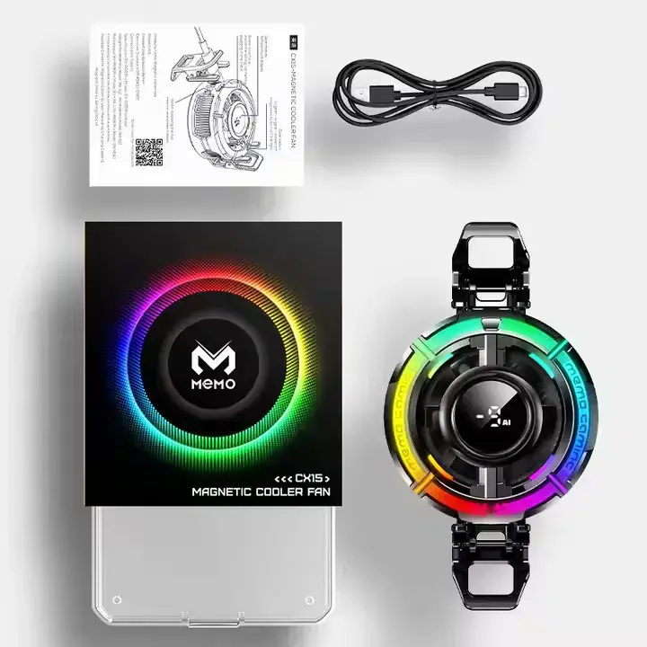 MEMO CX15 Digital Display Mobile Game Cooling Fan Colorful Led Light Phone Cooler With Four Types RGB Light