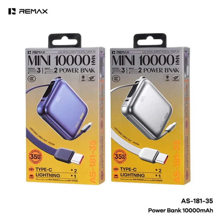 REMAX AS-181-35 10000mAh 35W Fast Charging Power Bank with Built-In Dual Cables