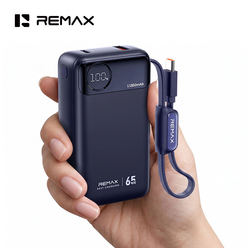 REMAX T132 11850mAh 65W PD Laptop Power Bank with Built-In Type-C Cable – Orange