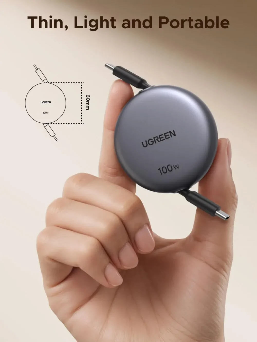UGREEN Nexode 100W Retractable Type-C Cable 65904 Lahore