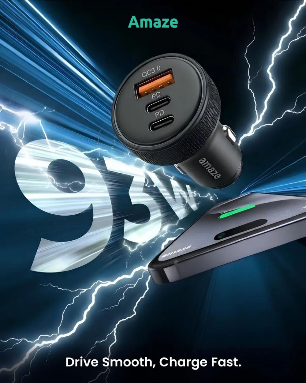 A456 DRIVE-ON 3-Port Fast Car Charger 93W