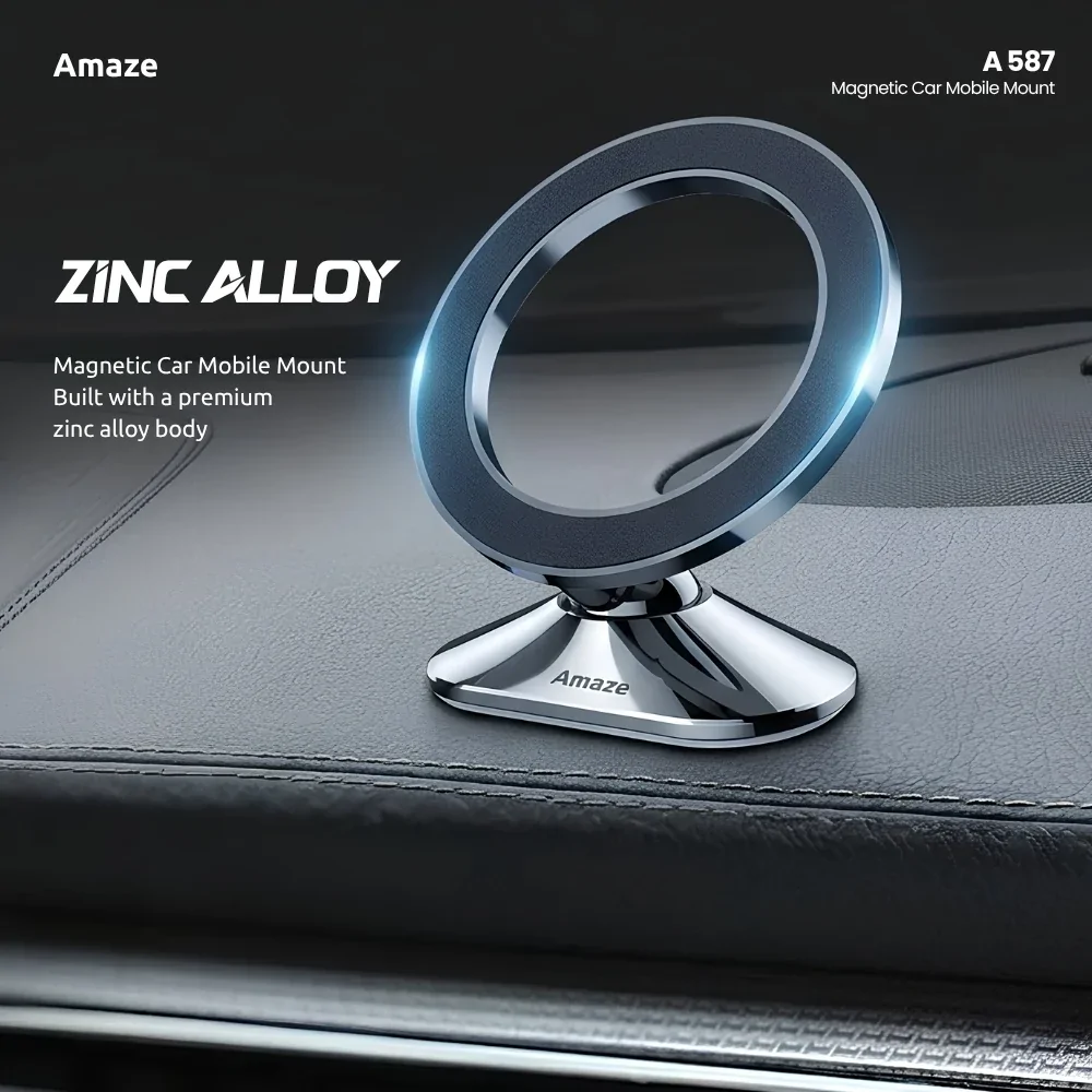 Amaze A587 Zinc Alloy Magnetic Car Mobile Holder – 360° Rotation