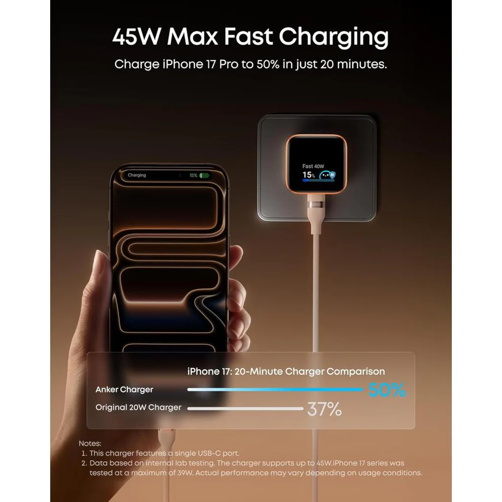 Anker Nano Charger 45W Smart Display 180° Foldable – A121D