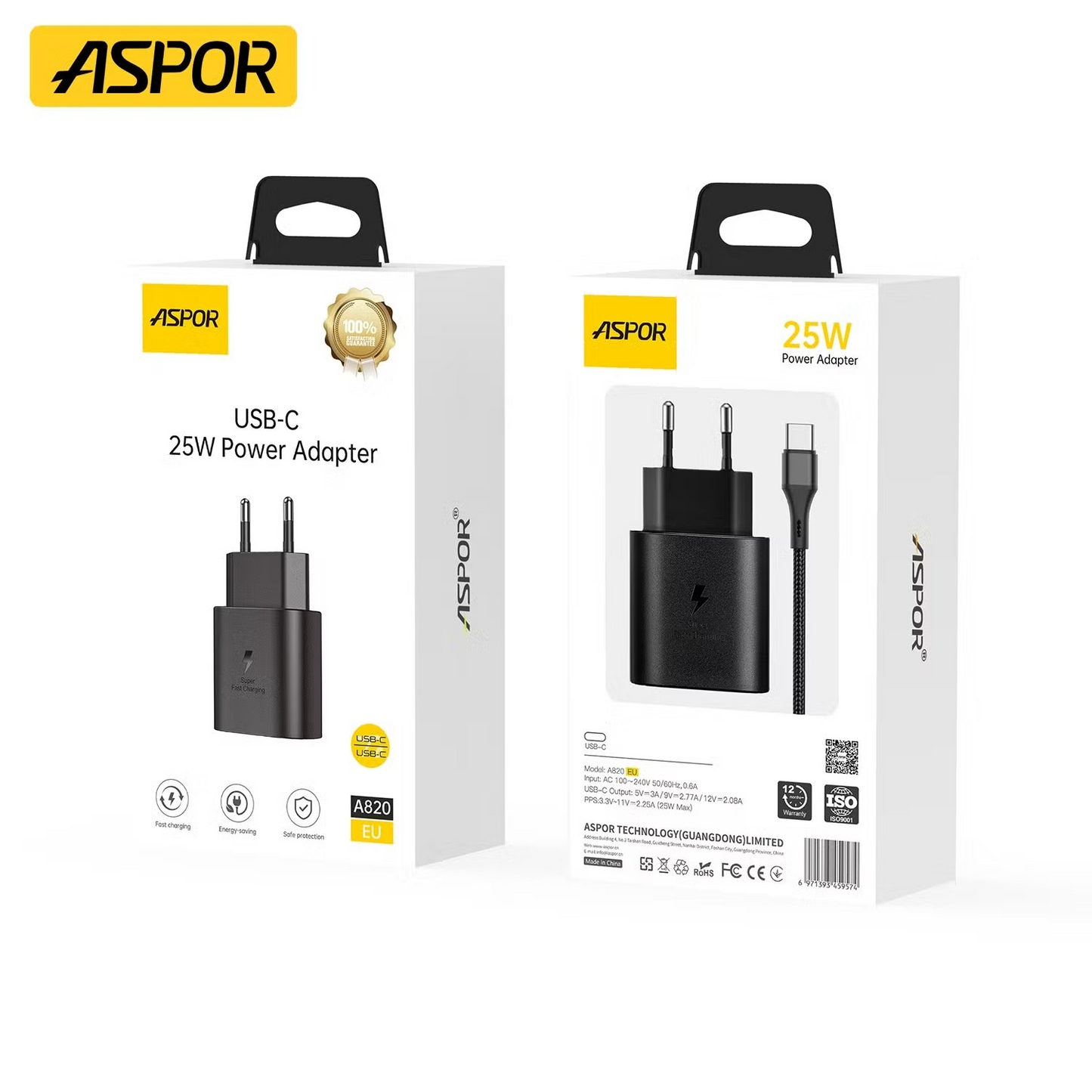 ASPOR A820EU 25W Type-C Fast Charging Power Adapter