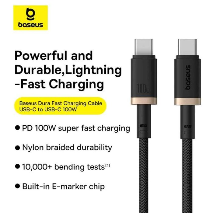Baseus Dura Series Fast Charging Cable Type-C to Type-C 100W Gold+Black