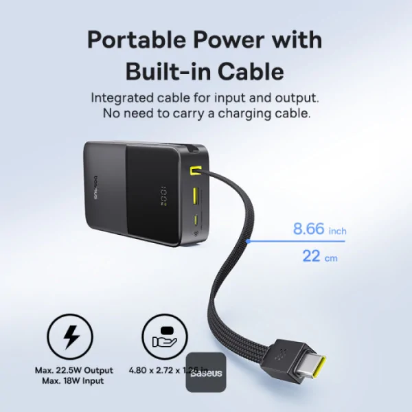 Baseus EnerFill FC51 Bipow2 Pro 10000mAh 22.5W Power Bank with Built-in Type-C Cable
