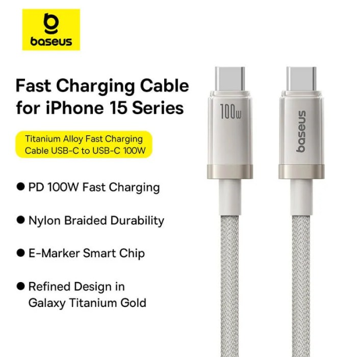 Baseus Titanium Alloy Fast Charging Cable Type-C to Type-C 100W