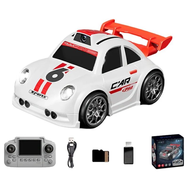 C6 Mini Desktop RC Drift Car with Camera, 2.4-Inch Screen Controller & Music Function – White