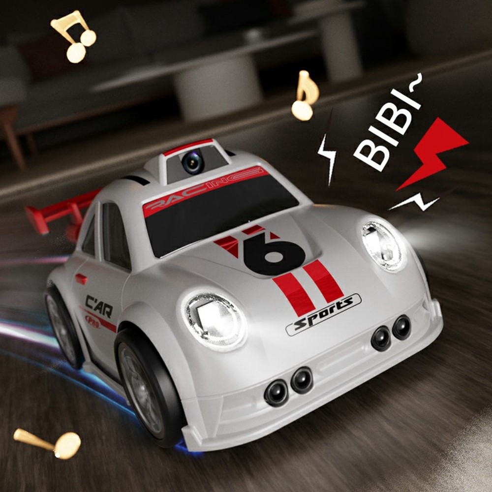 C6 Mini Desktop RC Drift Car with Camera, 2.4-Inch Screen Controller & Music Function – White