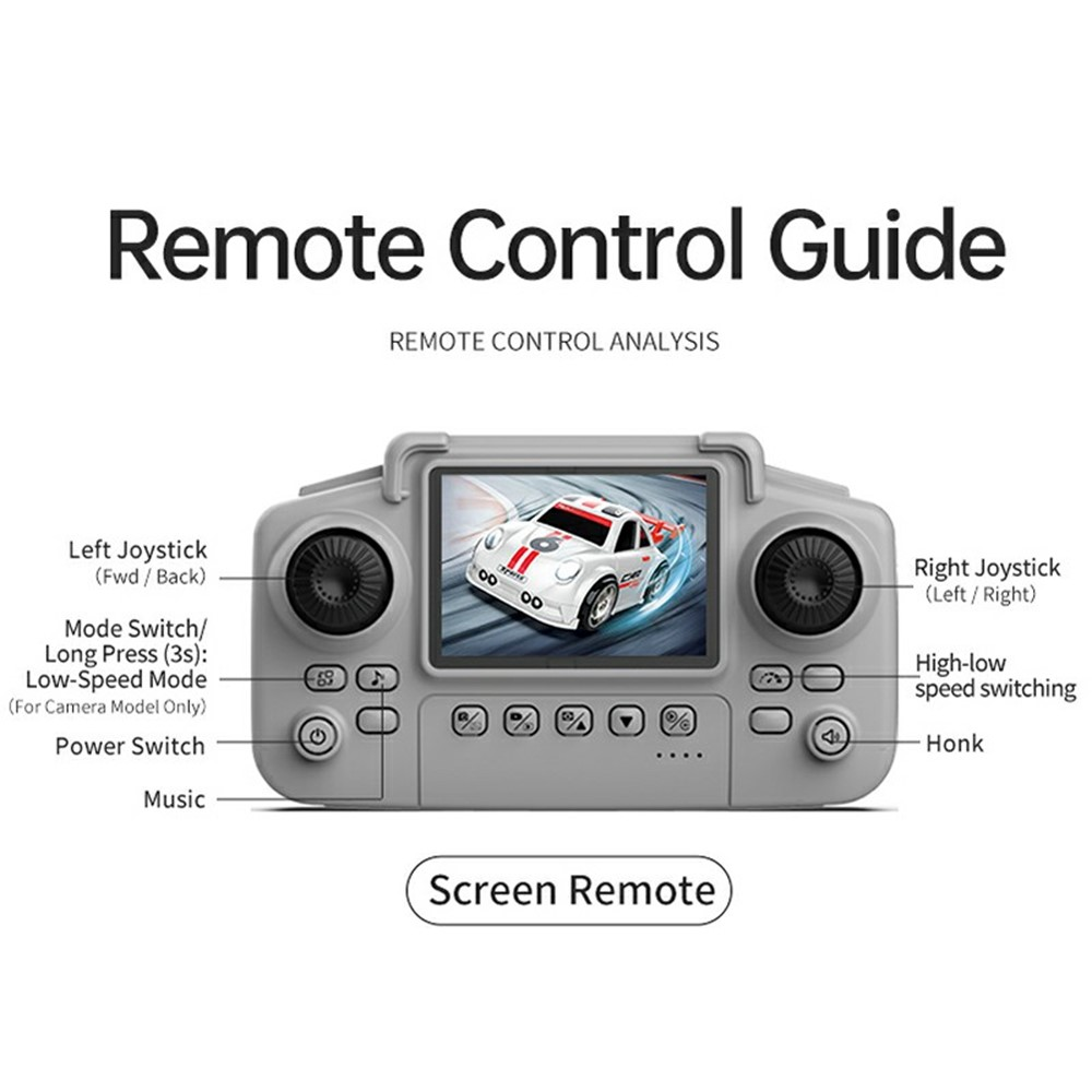 C6 Mini Desktop RC Drift Car with Camera, 2.4-Inch Screen Controller & Music Function – White
