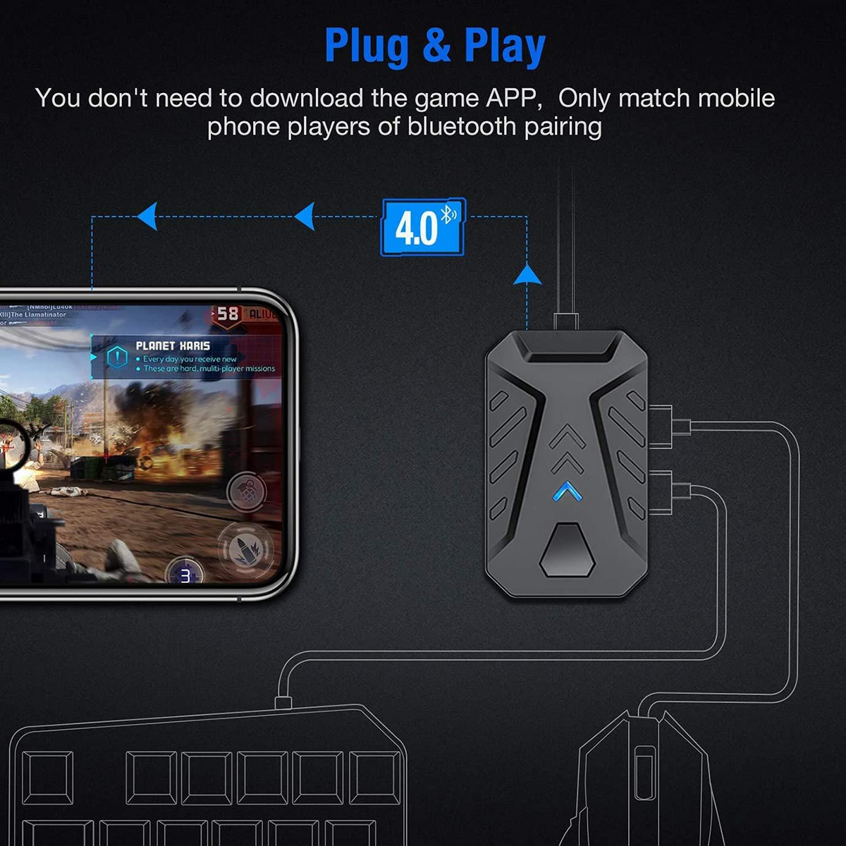 Gaming Wireless Bluetooth 5-in-1 Keyboard and Mouse Combo for Mobile & Tablet