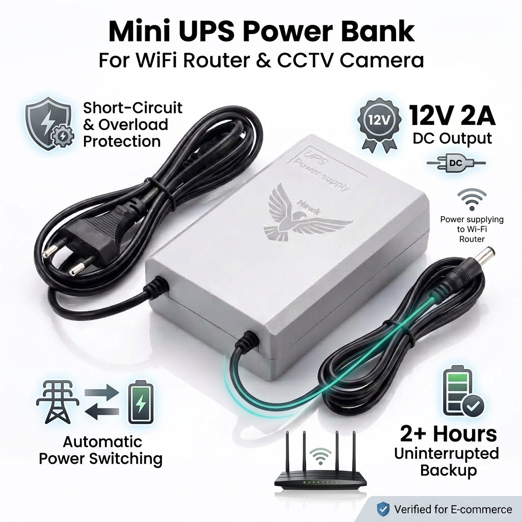 Mini UPS Power Bank for Wi-Fi Router & CCTV Camera | 12V 2A Continuous Power