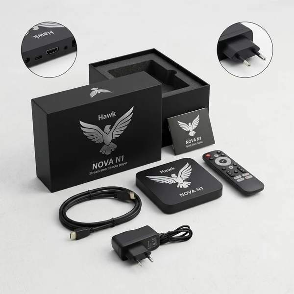 Hawk Nova N1 Smart TV Box 4GB RAM 128GB ROM – 4K Ultra HD Android TV Box with Voice Remote