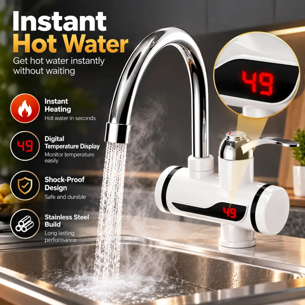 Instant 360 Electric Water Heating Tap Silver with Digital Temperature Display