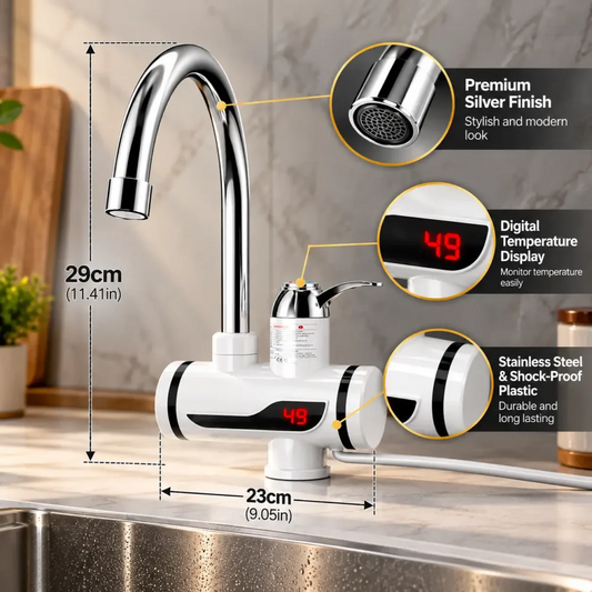 Instant 360 Electric Water Heating Tap Silver with Digital Temperature Display
