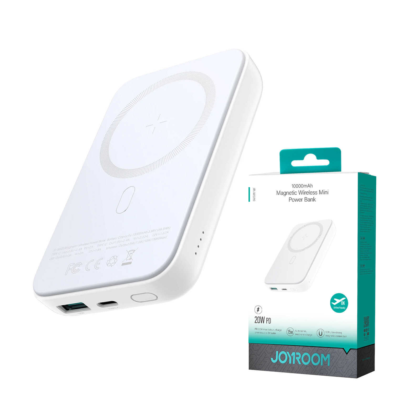 Joyroom JR-W020 10000mAh 20W Magnetic Wireless Power Bank white
