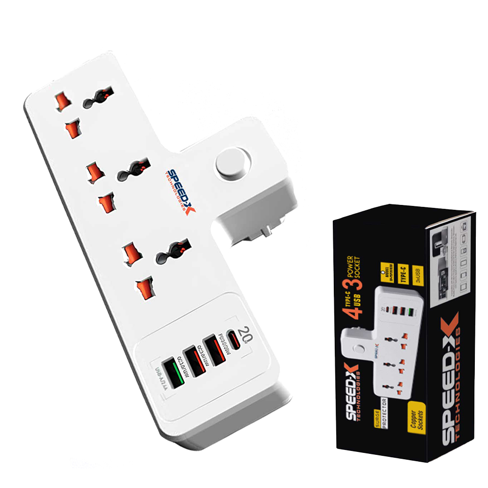 Speed-X Premium Portable Power Strip 3 Socket + 3 USB + 1 Type-C