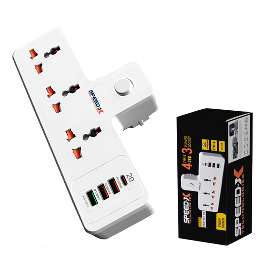 Speed-X Premium Portable Power Strip 3 Socket + 3 USB + 1 Type-C