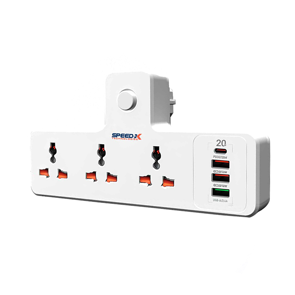 Speed-X Premium Portable Power Strip 3 Socket + 3 USB + 1 Type-C