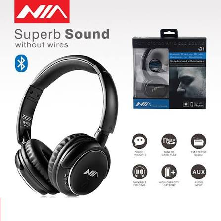 NIA Q1 Bluetooth Wireless Headphones – Stereo Sound, Built-In Mic & Adjustable Headband