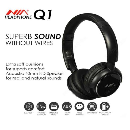 NIA Q1 Bluetooth Wireless Headphones – Stereo Sound, Built-In Mic & Adjustable Headband