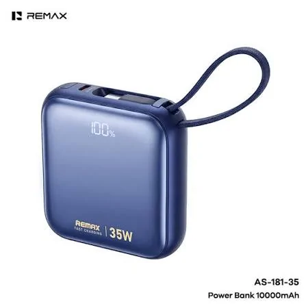 REMAX AS-181-35 10000mAh 35W Fast Charging Power Bank with Built-In Dual Cables