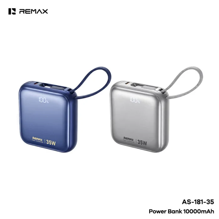 REMAX AS-181-35 10000mAh 35W Fast Charging Power Bank with Built-In Dual Cables