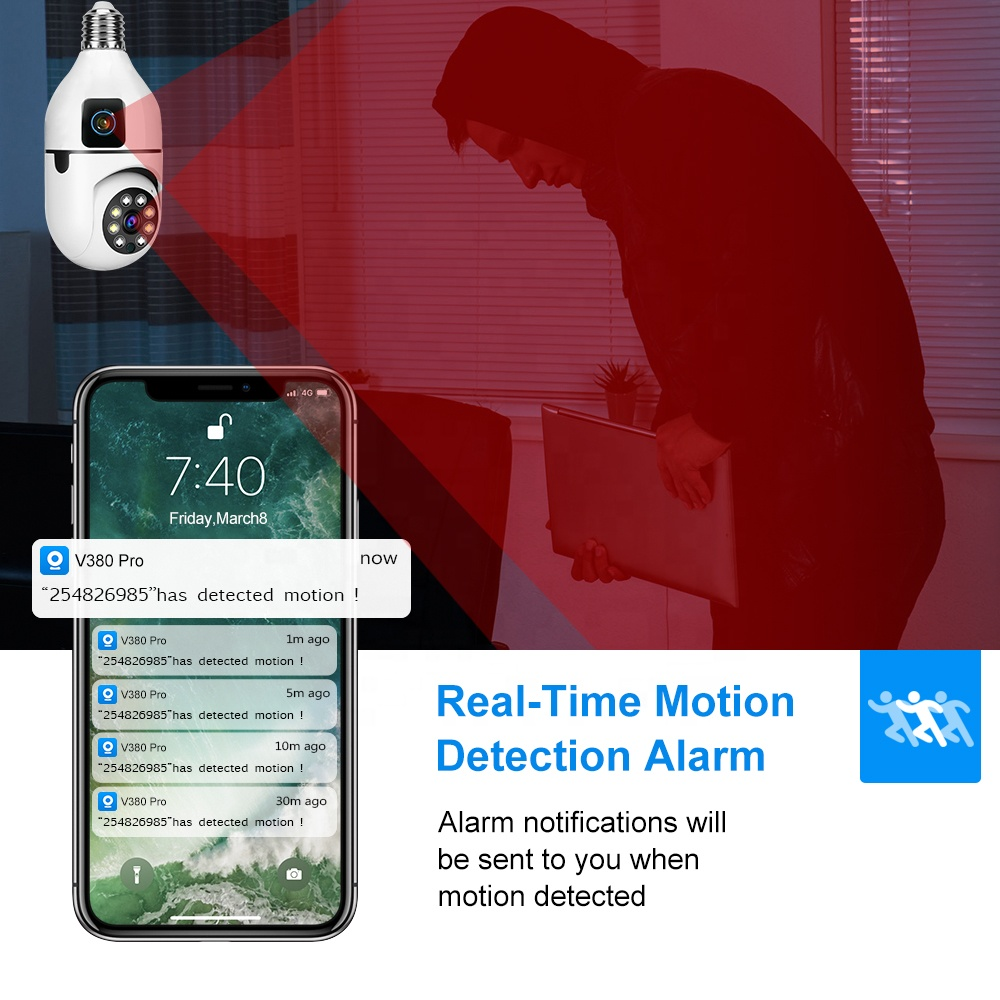 Speed-X SP-E28-2 Dual Lens Bulb Camera 1080P WiFi – Panoramic Night Vision & Motion Detection
