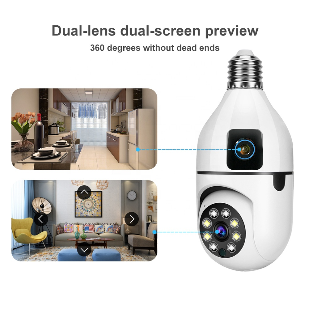 Speed-X SP-E28-2 Dual Lens Bulb Camera 1080P WiFi – Panoramic Night Vision & Motion Detection