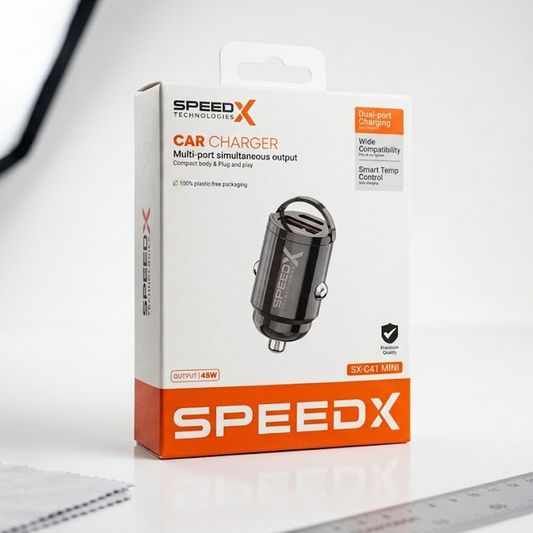 SPEED-X SX-C41 MINI 48W PD + QC Dual-Port Aluminium Car Charger