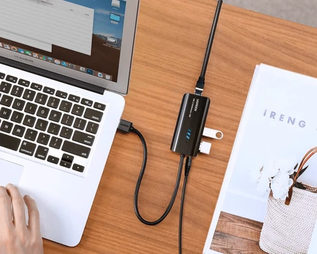 UGREEN 20265 USB 3.0 Gigabit Ethernet adapter with 3 USB ports and RJ45