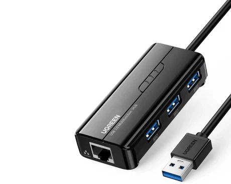 UGREEN 20265 USB 3.0 Gigabit Ethernet adapter with 3 USB ports and RJ45