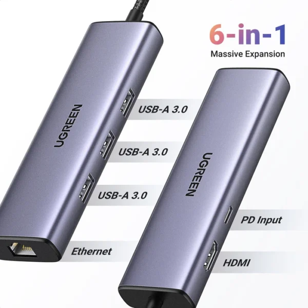 UGREEN 15598 Revodok 1061 6-in-1 Type-C hub 100W PD 4K HDMI Gigabit Ethernet