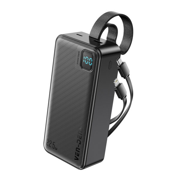 Ven Dens VD-PB058 10000mAh Power Bank – 22.5W Fast Charging with Built-in Type-C & Lightning Cables